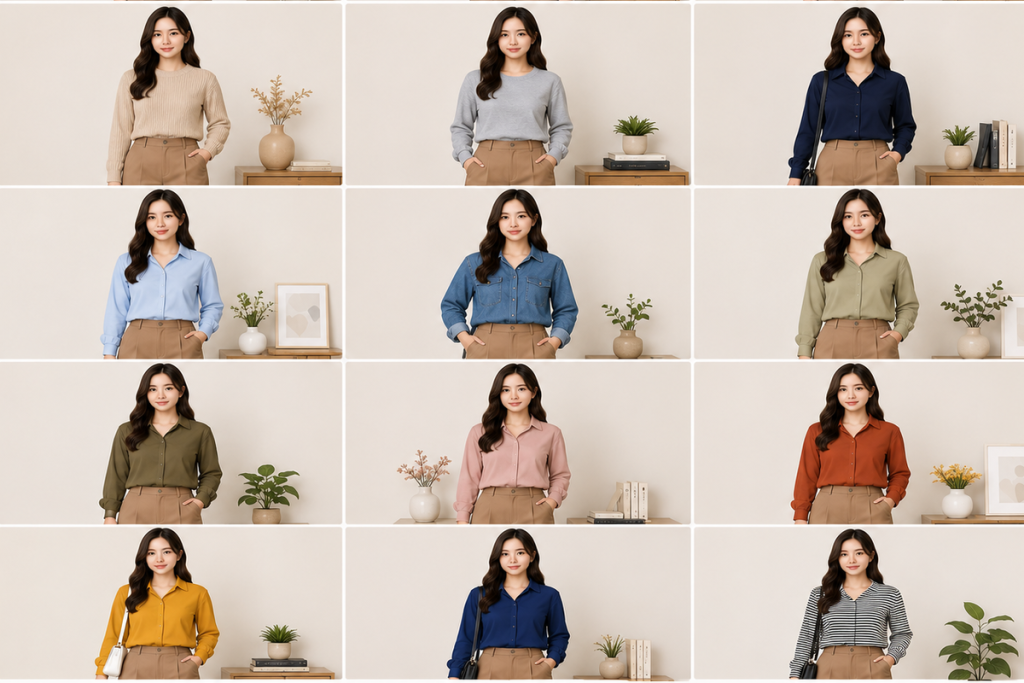 Inspirasi padu padan celana mocca dengan berbagai warna baju modern